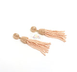 Long Beaded Tassel Earrings Peach, Gold Dangle Statement Earrings, Long Tassel Earrings, Long Dangle Earrings, Gift for Her, Gold Earrings