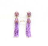 Long Beaded Tassel Earrings Lilac, Gold Dangle Statement Earrings, Long Tassel Earrings, Long Dangle Earrings, Gift for Her, Gold Earrings