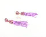 Long Beaded Tassel Earrings Lilac, Gold Dangle Statement Earrings, Long Tassel Earrings, Long Dangle Earrings, Gift for Her, Gold Earrings