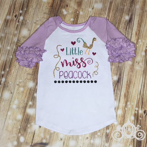 Little Miss Peacock Custom Ruffle Raglan Personalized Shirt Girl Baby Toddler Shirt