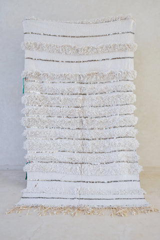 HANDIRA. Vintage Moroccan Rug. Wool Wedding Quilt Blanket. Tribal Sequins + Modern Design.