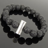 Men Women Lava Rock Bracelet 925 Sterling Silver Barrel Bead DiyNotion Handmade BR1029