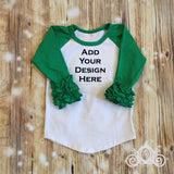 Green Custom Reindeer Monogram Ruffle Raglan with Sequin Pants & Chunky Bubblegum Necklace