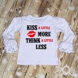 Kiss a Little More, Think a Little Less Custom Icing Ruffle Raglan Personalized Shirt Girl Baby Shower Gift Toddler Shirt