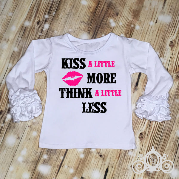 Kiss a Little More, Think a Little Less Custom Icing Ruffle Raglan Personalized Shirt Girl Baby Shower Gift Toddler Shirt