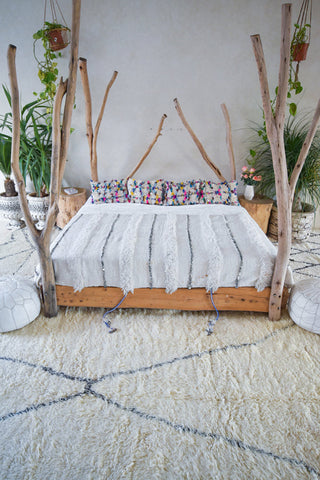 HANDIRA. Vintage Moroccan Rug. Wool Wedding Quilt Blanket. Tribal Sequins + Modern Design.
