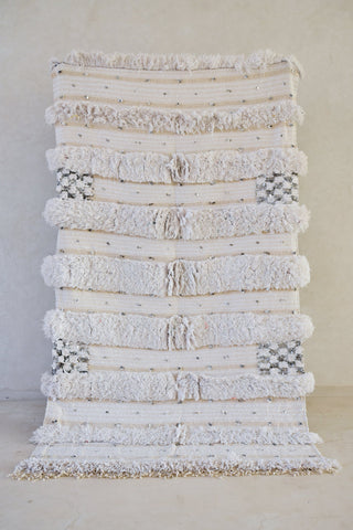 HANDIRA. Vintage Moroccan Rug. Wool Wedding Quilt Blanket. Tribal Sequins + Modern Design.