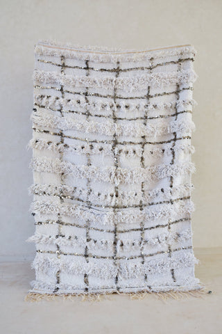 HANDIRA. Vintage Moroccan Rug. Wool Wedding Quilt Blanket. Tribal Sequins + Modern Design.