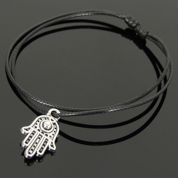 Men's Women Tibetan Silver Adjustable Braided Bracelet with Hamsa Hand Pendant DiyNotion TSB301