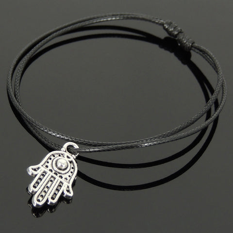 Men's Women Tibetan Silver Adjustable Braided Bracelet with Hamsa Hand Pendant DiyNotion TSB301