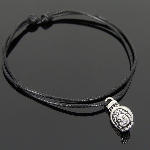 Men's Women Tibetan Silver Adjustable Braided Bracelet with Buddha Palm Pendant DiyNotion TSB302