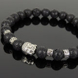 Men's Women Lava Rock Tibetan Silver Bracelet with Buddha Head Bead OM Spacers DiyNotion Handmade T304