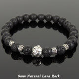 Men's Women Lava Rock Tibetan Silver Bracelet with Lotus Bead OM Spacers DiyNotion Handmade T305
