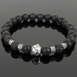 Men's Women Lava Rock Tibetan Silver Bracelet with Lotus Bead OM Spacers DiyNotion Handmade T305