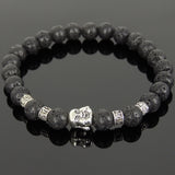 Men's Women Lava Rock Tibetan Silver Bracelet with Smiling Buddha Bead OM Spacers DiyNotion Handmade T306