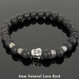 Men's Women Lava Rock Tibetan Silver Bracelet with Smiling Buddha Bead OM Spacers DiyNotion Handmade T306