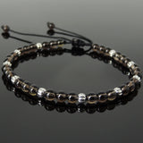 Men's Women Smoky Quartz Adjustable Braided Bracelet 925 Sterling Silver Beads DiyNotion BR1056