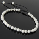 Men's Women White Howlite Adjustable Braided Bracelet 925 Sterling Silver Beads DiyNotion BR1057