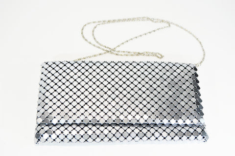 Free Shipping Silver Metal Mesh Clutch Evening Purse Grey Purse Evening Clutch Evening Handbag Party Shoulder Purse Gift for Her Borsetta