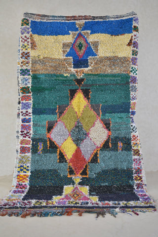 BOUCHEROUITE. 7'4"x4'4""Vintage Moroccan Rug. Wool Boucherouite Carpet. Modern Design.