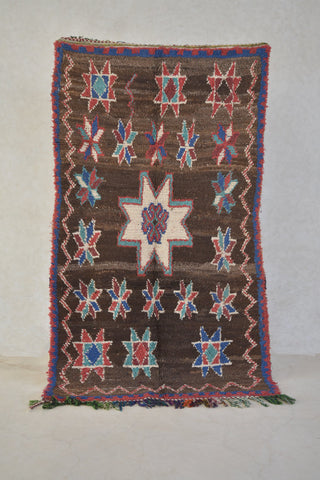 AZILAL. 6'6"x3'8"Vintage Moroccan Rug. Wool Boucherouite Carpet. Modern Design.