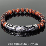 Men's Women Red Tiger Eye Bracelet 925 Sterling Silver Lotus Charm DiyNotion Handmade BR1032