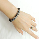 Men's Women Golden Obsidian Bracelet 925 Sterling Silver Lotus Charm DiyNotion Handmade BR1034