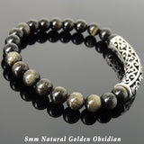 Men's Women Golden Obsidian Bracelet 925 Sterling Silver Lotus Charm DiyNotion Handmade BR1034