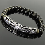 Men's Women Golden Obsidian Bracelet 925 Sterling Silver Lotus Charm DiyNotion Handmade BR1034