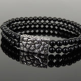 Men's Women Bright Black Onyx Protection Double-wrap Bracelet 925 Sterling Silver Lotus Charm DiyNotion BR864