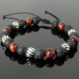 Men's Women Lava Rock Red Tiger Eye Adjustable Braided Bracelet 925 Sterling Silver Beads DiyNotion BR1060