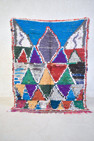 BOUCHEROUITE. Vintage Moroccan Rug. Wool Boucherouite Carpet. Modern Design.