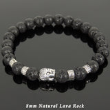 Men's Women Lava Rock Tibetan Silver Bracelet with Sakyamuni Buddha Bead OM Spacers DiyNotion Handmade T307