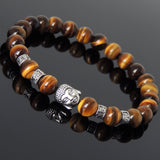 Men's Women Brown Tiger Eye Tibetan Silver Bracelet with Buddha Bead OM Spacers DiyNotion Handmade T312