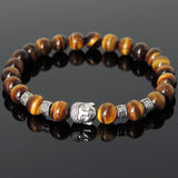 Men's Women Brown Tiger Eye Tibetan Silver Bracelet with Buddha Bead OM Spacers DiyNotion Handmade T312