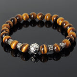 Men's Women Brown Tiger Eye Tibetan Silver Bracelet with Lotus Bead OM Spacers DiyNotion Handmade T313