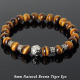 Men's Women Brown Tiger Eye Tibetan Silver Bracelet with Lotus Bead OM Spacers DiyNotion Handmade T313