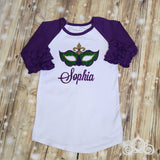 Mardi Gras Mask Custom Ruffle Raglan Personalized Shirt Girl Baby Toddler Shirt