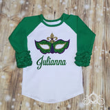 Mardi Gras Mask Custom Ruffle Raglan Personalized Shirt Girl Baby Toddler Shirt