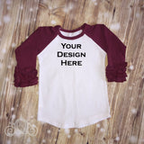 Maroon Burgundy Custom Icing Ruffle Raglan Personalized Shirt Girl Baby Shower Gift Toddler Shirt