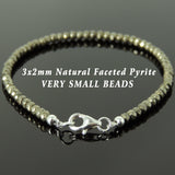 Men's Women Faceted Gold Pyrite Bracelet 925 Sterling Silver Beads Clasp SMALL BEADS DiyNotion Handmade BR1063