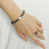 Men's Women Faceted Gold Pyrite Adjustable Braided Bracelet 925 Sterling Silver Cube Bead DiyNotion BR1064