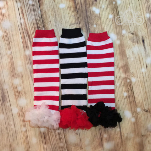 Striped Leg Warmers w Tulle Ruffle