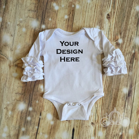 White Custom Icing Ruffle Sleeve Onesie Personalized Shirt Girl Baby Shower Gift Toddler Shirt Birth Announcement