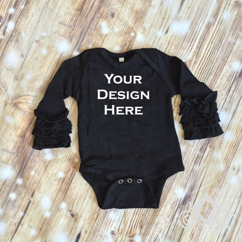 Black Custom Icing Ruffle Sleeve Onesie Personalized Shirt Girl Baby Shower Gift Toddler Shirt Birth Announcement