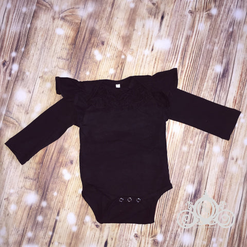 Black Custom Ruffle Neck Onesie Personalized Shirt Girl Baby Shower Gift Todller Shirt Birth Announcement