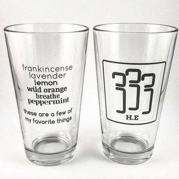 Essential Oils Glassware Gift 16 oz - Frankincense, Lavender, Lemon, Breathe, Peppermint - These Are a Few of My Favorite Things