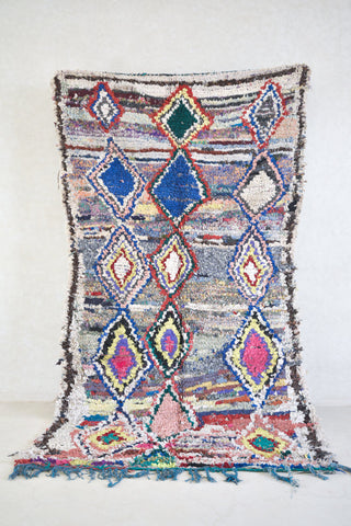 BOUCHEROUITE. Vintage Moroccan Rug. Wool Boucherouite Carpet. Modern Design.