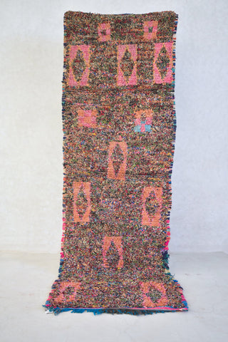 BOUCHEROUITE. Vintage Moroccan Rug. Wool Boucherouite Carpet. Modern Design.