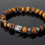 Men's Women Brown Tiger Eye Tibetan Silver Bracelet with Sakyamuni Buddha Bead OM Spacers DiyNotion Handmade T315